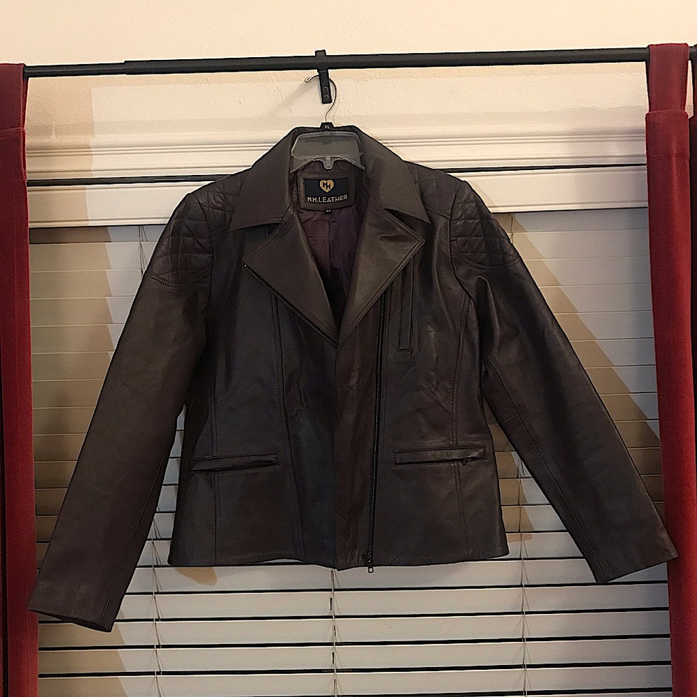 Unisex Purple Leather Motorcycle Jacket